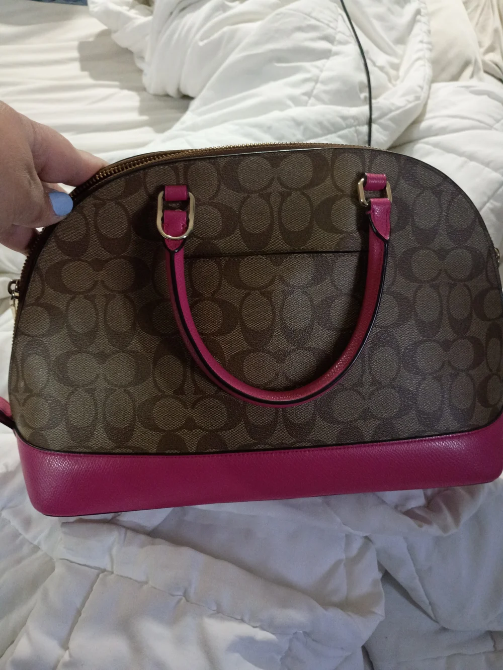 Coach Brown Signature Satchel with Pink Trim